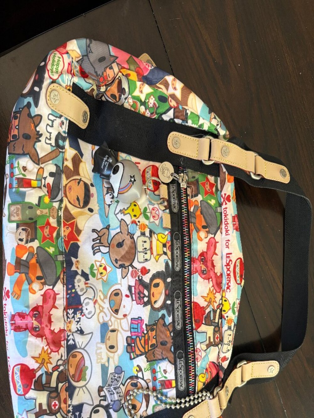 Retired Vintage Tokidoki LeSportsac Vacanze Duffle Bag w/ Adios bag charm Qee
